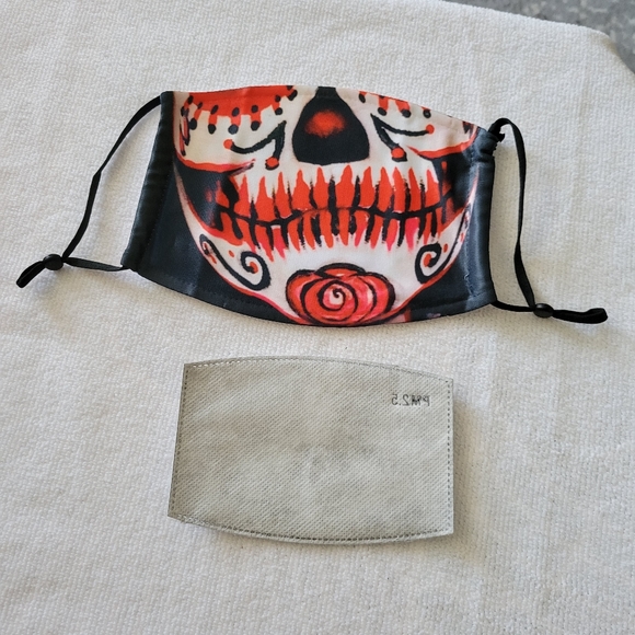 Halloween 2pc sugar skull mask & filter Red rose - Picture 3 of 6